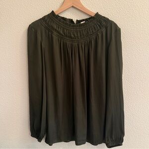 LOFT Dark Green Ruched Blouse - Size L